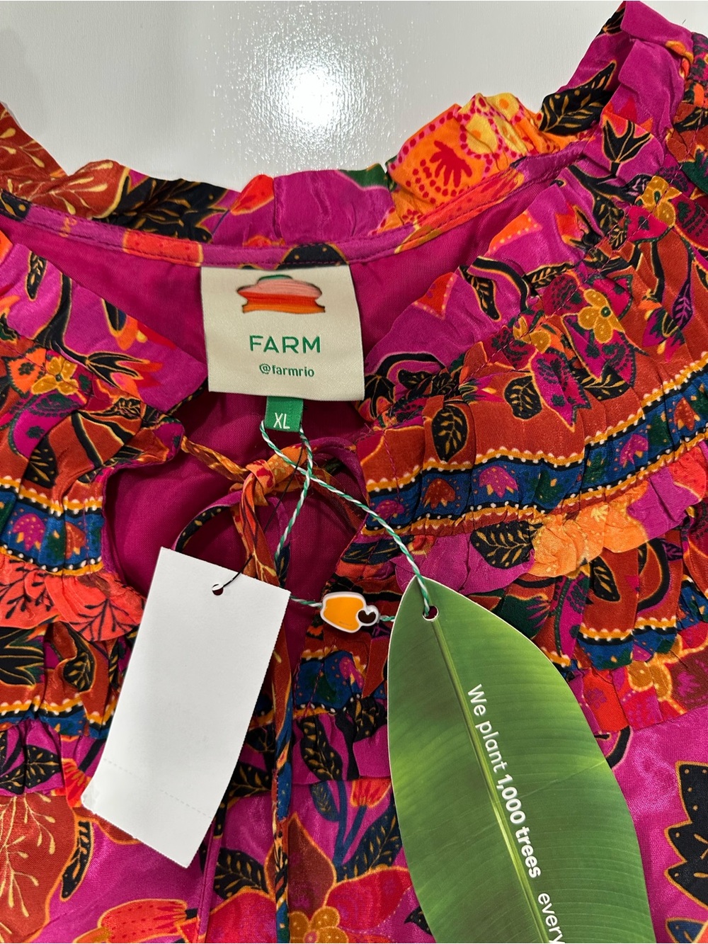 FARM Rio Pink Floral Ruffled Blouse with Orange and Green Accents - Picture 8 of 12
